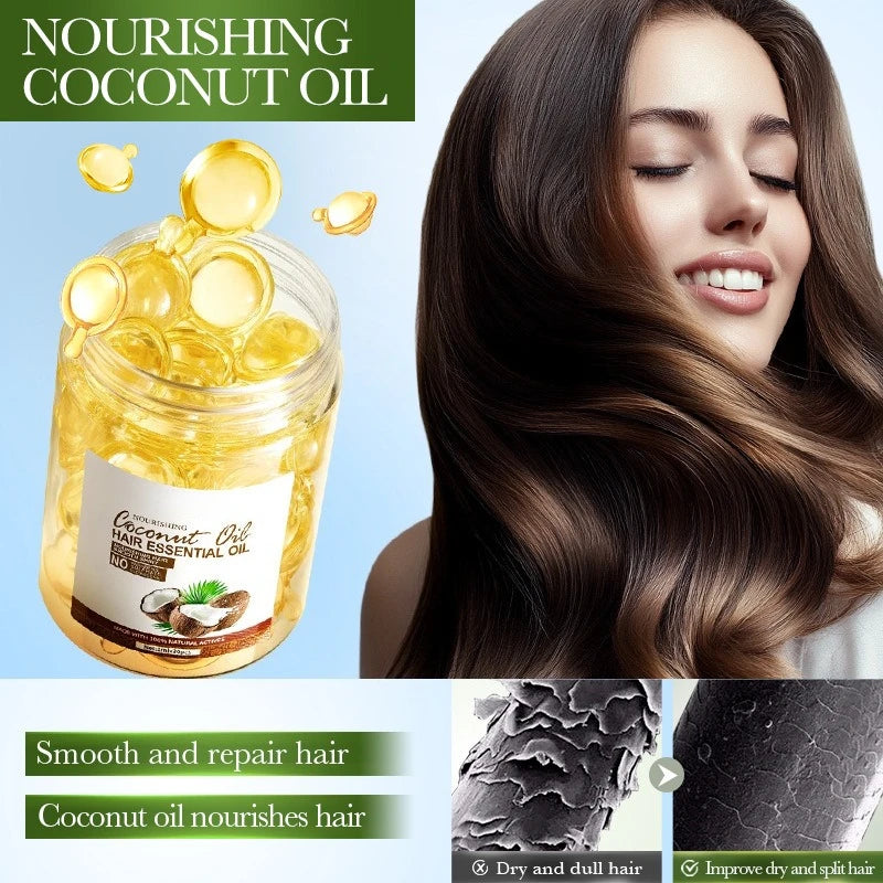 Hair Care Essential Oil Capsules Coconut Oil Nourishing Repair Rough Moisturize Hair Smooth Shiny Hair Care Conditioner Series