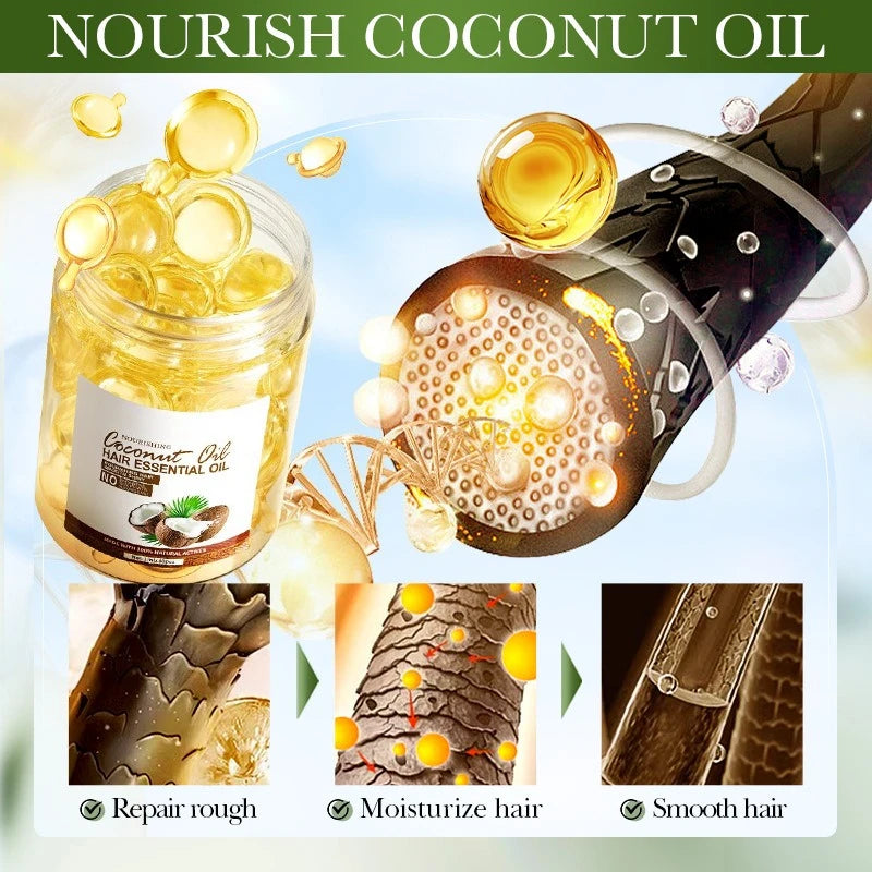 Hair Care Essential Oil Capsules Coconut Oil Nourishing Repair Rough Moisturize Hair Smooth Shiny Hair Care Conditioner Series
