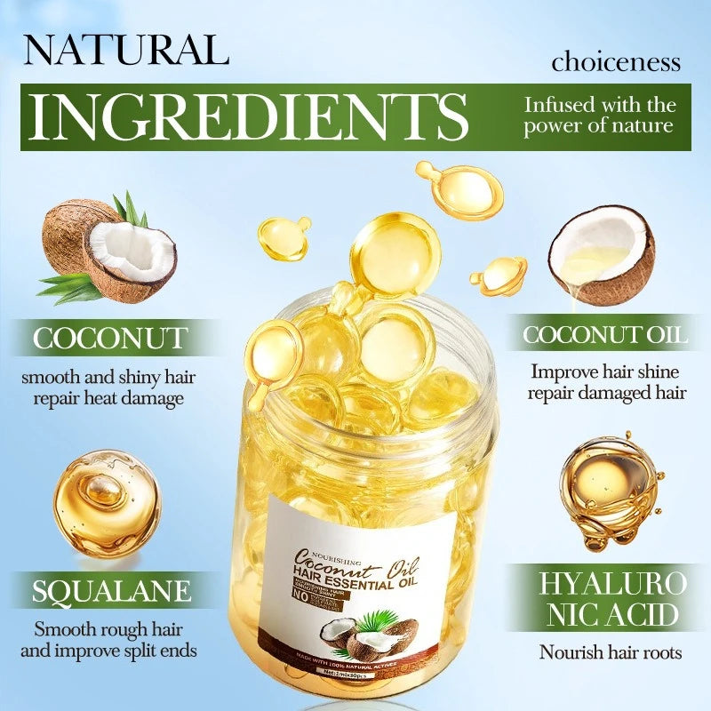 Hair Care Essential Oil Capsules Coconut Oil Nourishing Repair Rough Moisturize Hair Smooth Shiny Hair Care Conditioner Series